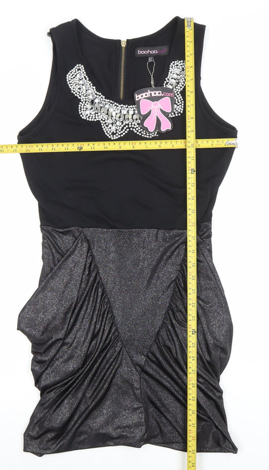 Boohoo Womens Black Size 14 Beaded Bodycon Party Dress