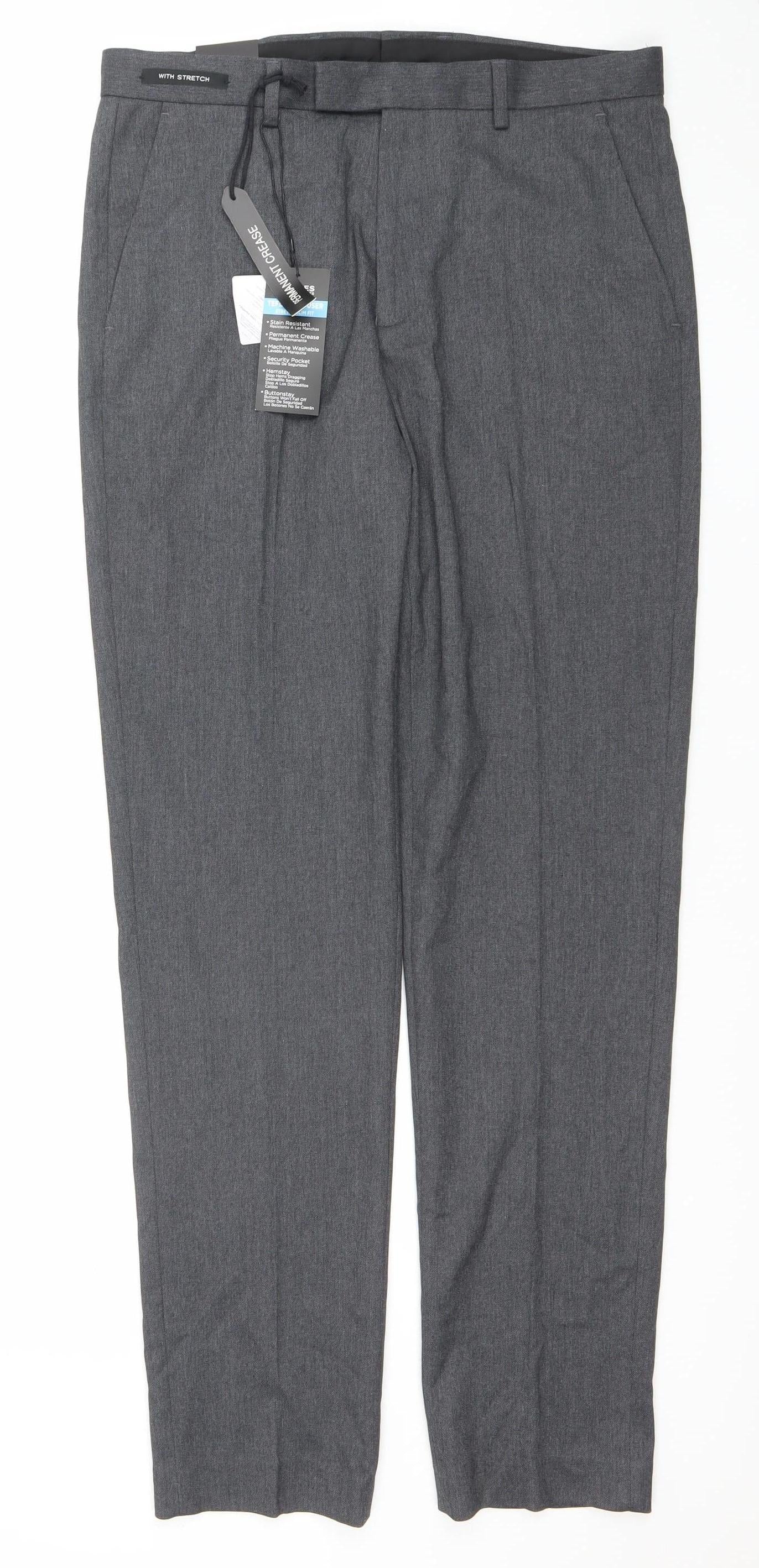 Dunnes Stores Men’s Grey Regular Fit Dress Pants 32W 33L Polyester Blend