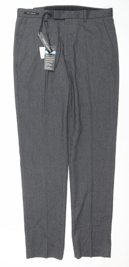 Dunnes Stores Men’s Grey Regular Fit Dress Pants 32W 33L Polyester Blend