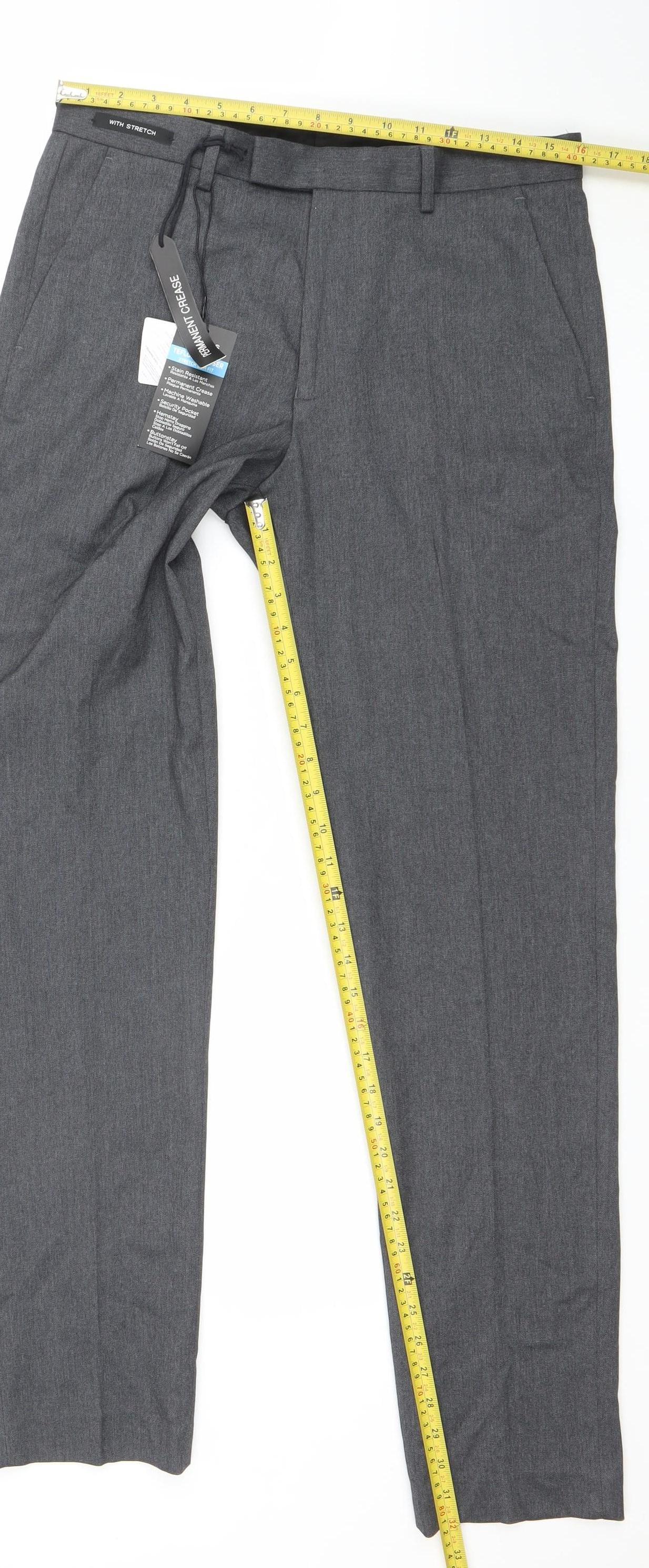 Dunnes Stores Men’s Grey Regular Fit Dress Pants 32W 33L Polyester Blend
