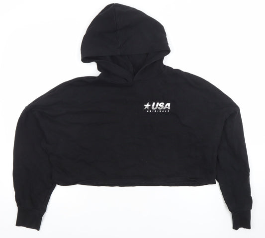 H&M Women’s Black Cropped Pullover Hoodie USA Originals M