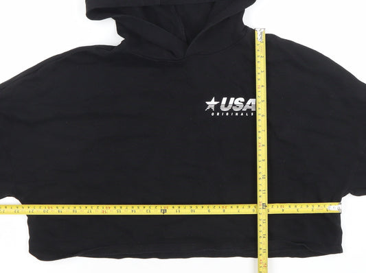 H&M Women’s Black Cropped Pullover Hoodie USA Originals M