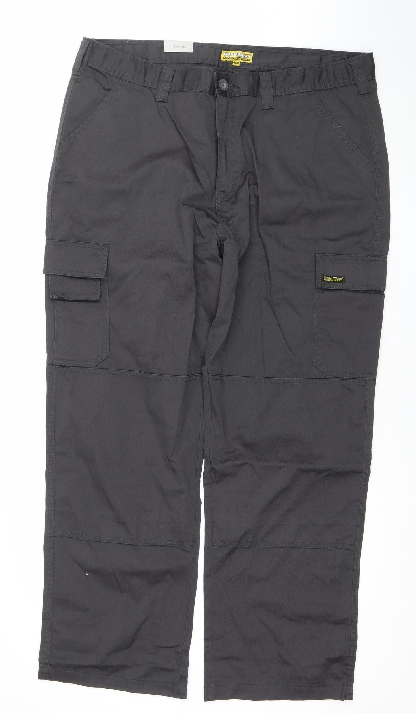 Workwear Men's Black Cargo Work Trousers 40R Cotton Blend Durable