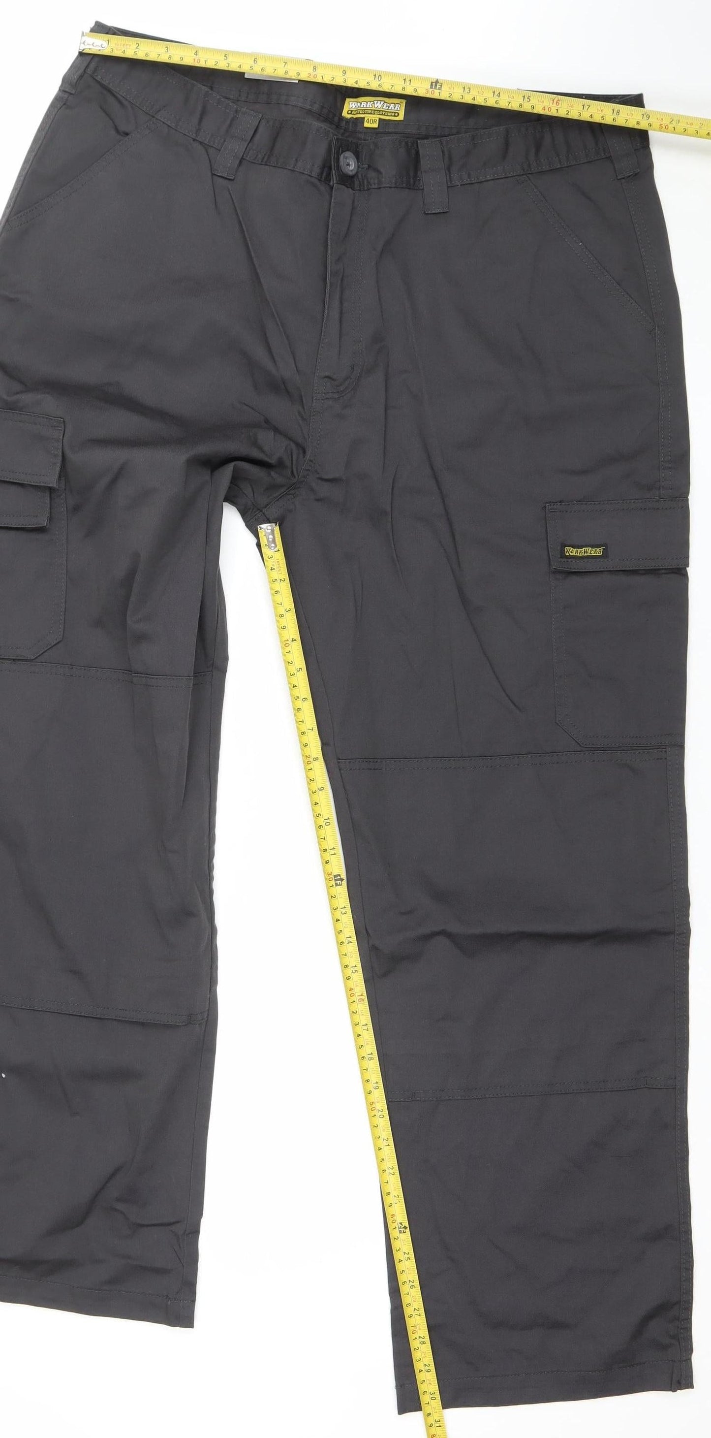 Workwear Men's Black Cargo Work Trousers 40R Cotton Blend Durable