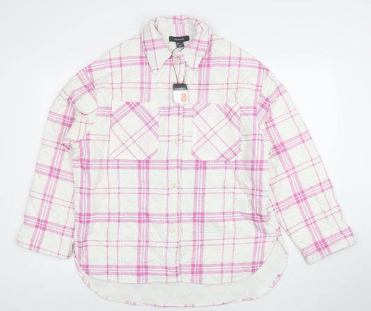 Primark Women Pink Check Quilted Long Sleeve Jacket Size 8