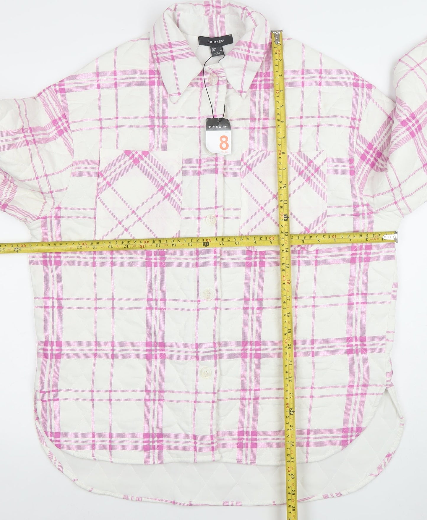 Primark Women Pink Check Quilted Long Sleeve Jacket Size 8