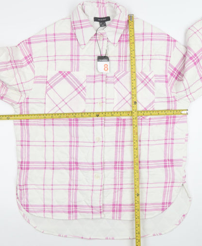 Primark Women Pink Check Quilted Long Sleeve Jacket Size 8