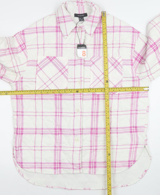 Primark Women Pink Check Quilted Long Sleeve Jacket Size 8