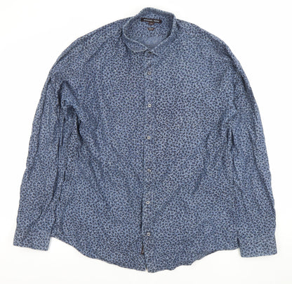 Michael Kors Men's Blue Floral Slim Fit Long Sleeve Cotton Shirt L