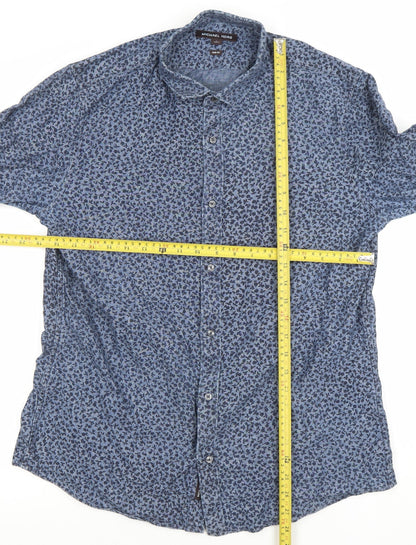 Michael Kors Men's Blue Floral Slim Fit Long Sleeve Cotton Shirt L