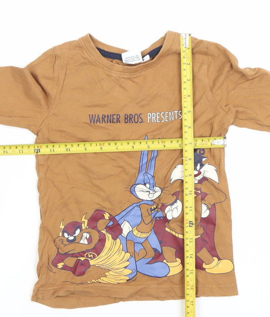 Boys UK Size 116 Warner Bros Brown Basic T-Shirt