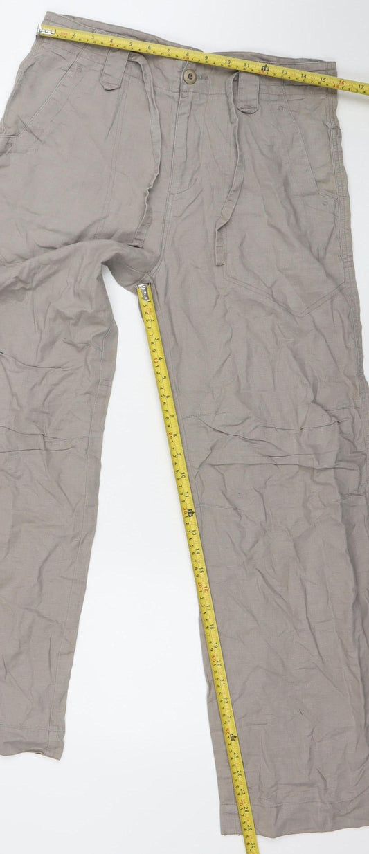 Topman Men's Beige Cargo Linen Blend Trousers Size 30R