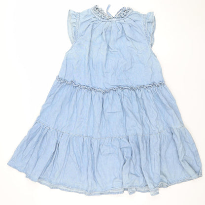 Primark Women Blue Chambray A-Line Sleeveless Casual Dress Size 16