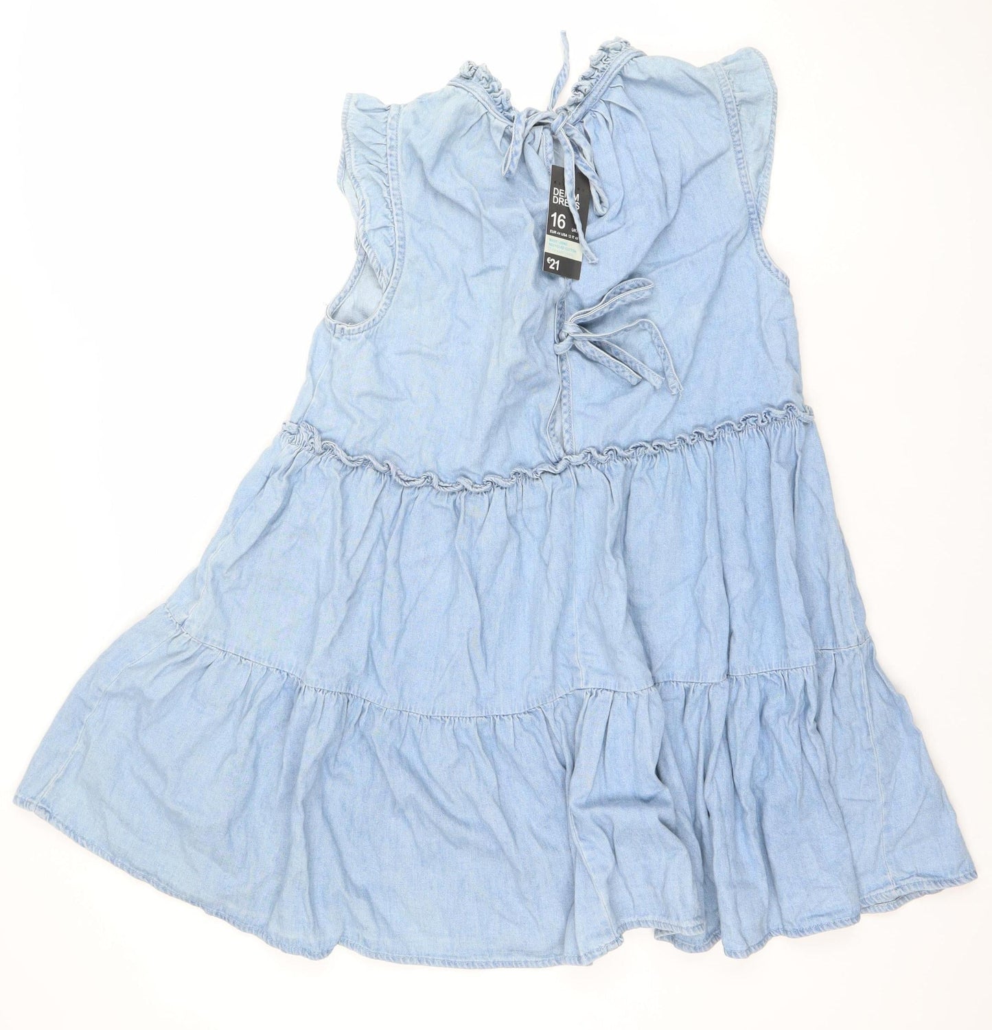 Primark Women Blue Chambray A-Line Sleeveless Casual Dress Size 16