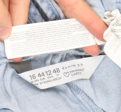 Primark Women Blue Chambray A-Line Sleeveless Casual Dress Size 16