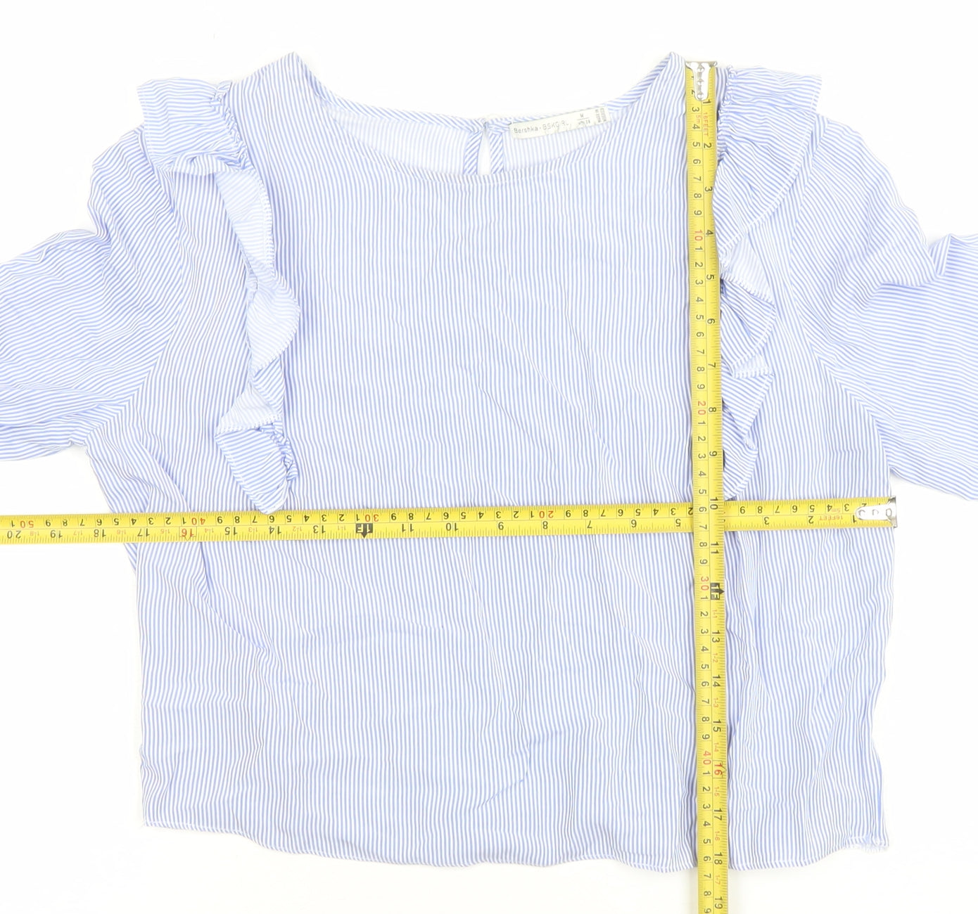 Bershka Womens Blue Striped Ruffle Blouse Size M