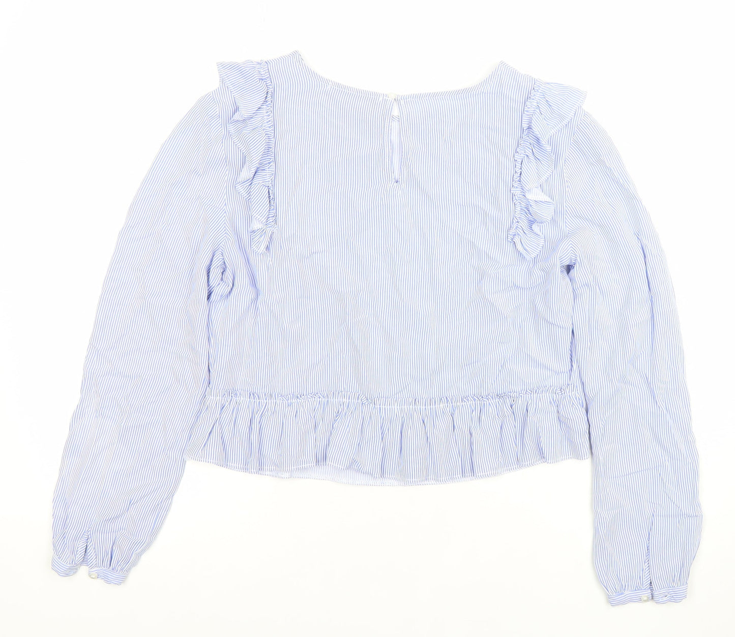Bershka Womens Blue Striped Ruffle Blouse Size M