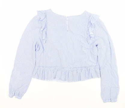 Bershka Womens Blue Striped Ruffle Blouse Size M