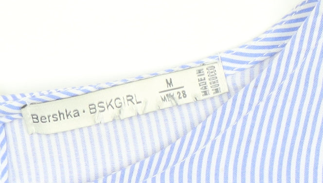 Bershka Womens Blue Striped Ruffle Blouse Size M