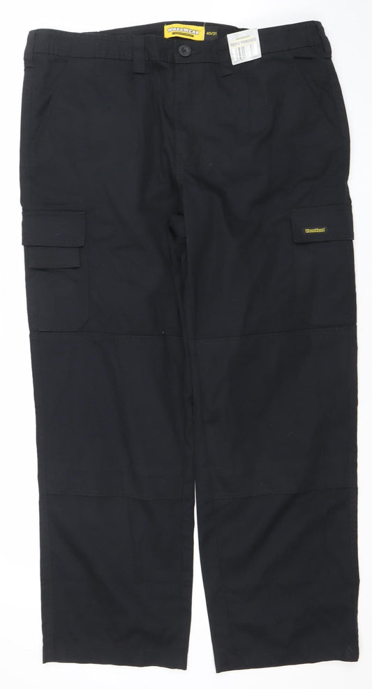 Workwear Men’s Black Cargo Work Trousers 40W 31L Regular Fit