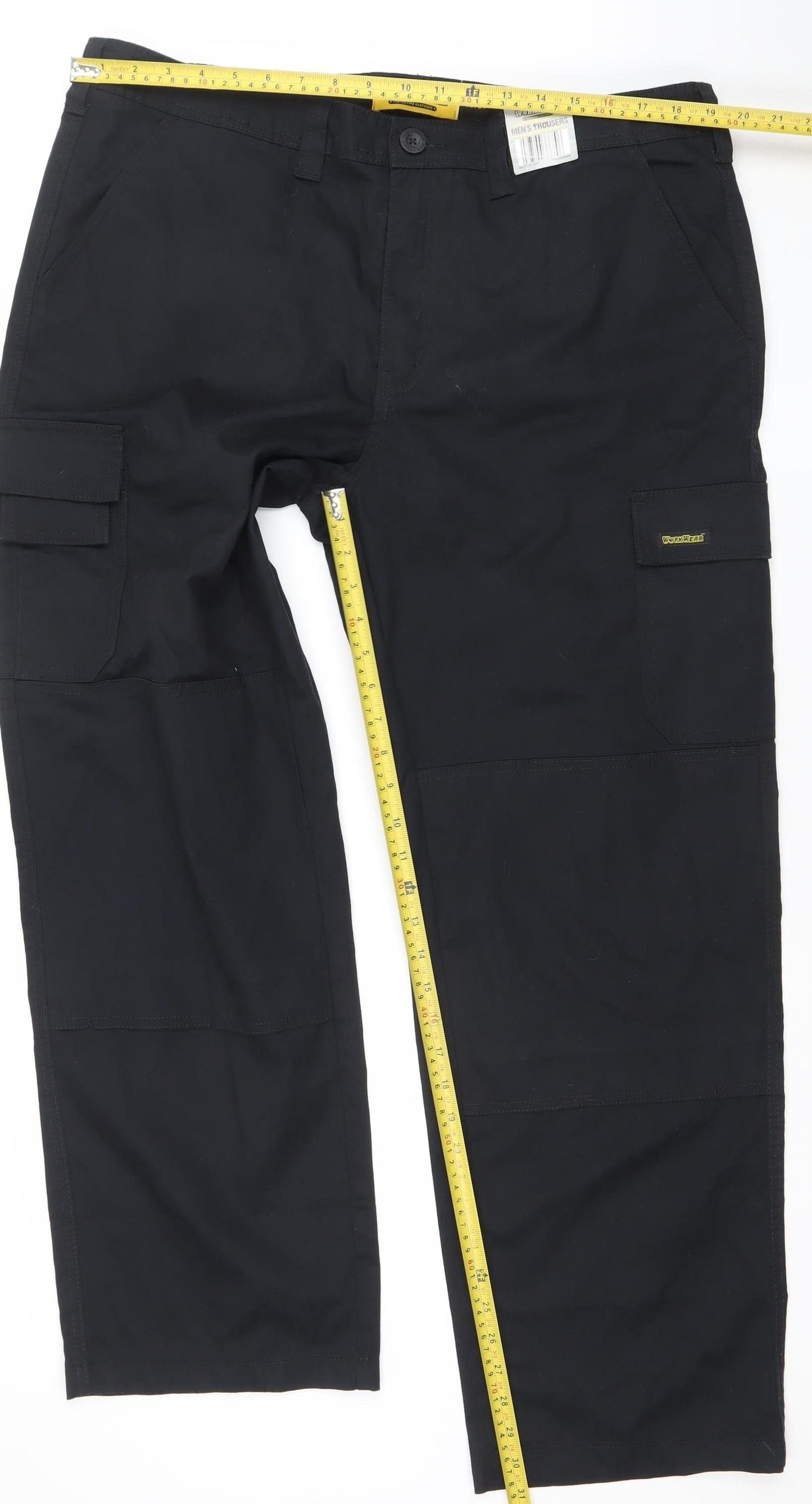 Workwear Men’s Black Cargo Work Trousers 40W 31L Regular Fit