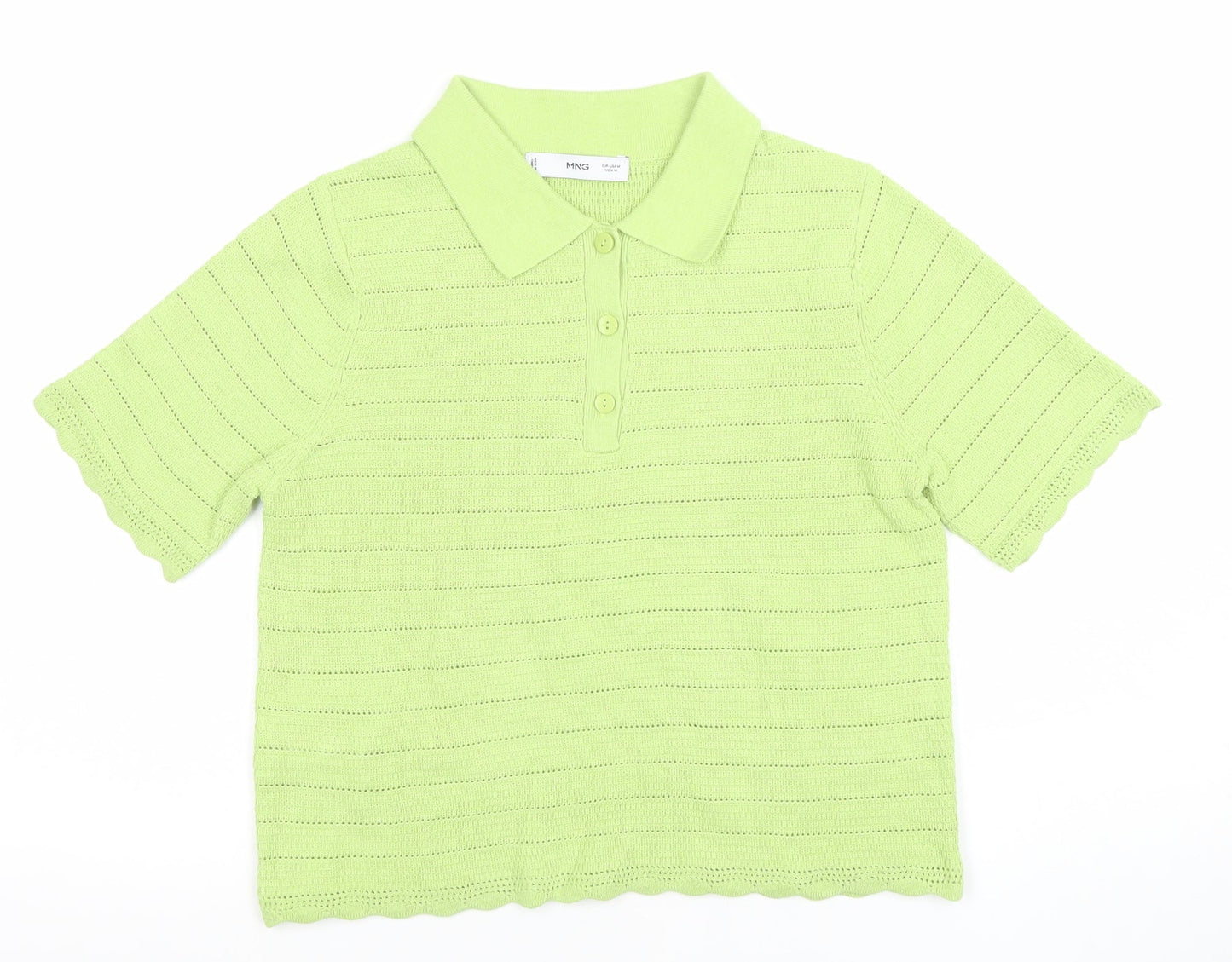 MNG Women’s Green Knit Cropped Polo Shirt Size M