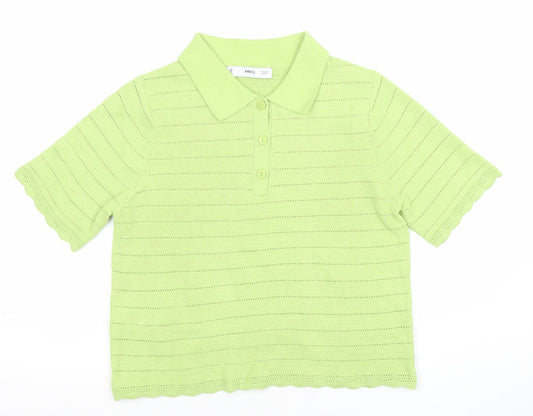 MNG Women’s Green Knit Cropped Polo Shirt Size M