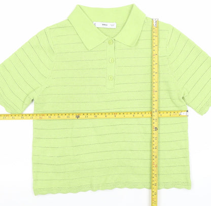 MNG Women’s Green Knit Cropped Polo Shirt Size M