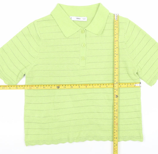 MNG Women’s Green Knit Cropped Polo Shirt Size M