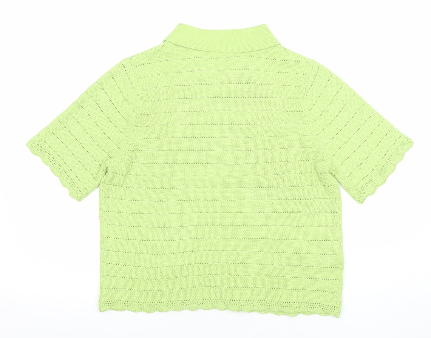 MNG Women’s Green Knit Cropped Polo Shirt Size M