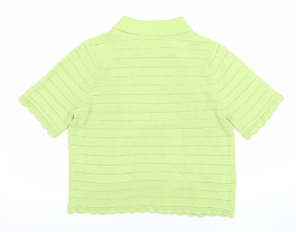 MNG Women’s Green Knit Cropped Polo Shirt Size M