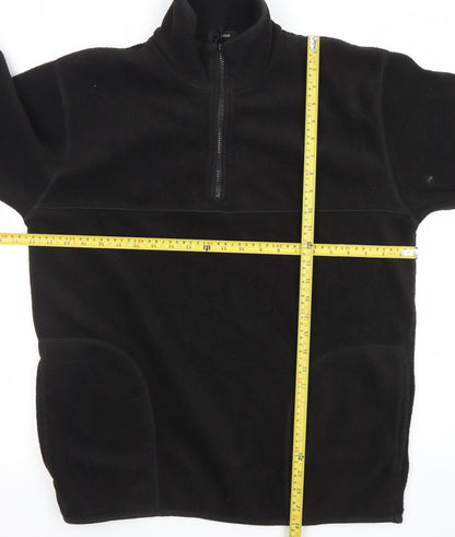 George Men Black Fleece 1/4 Zip Jacket Medium Regular Fit
