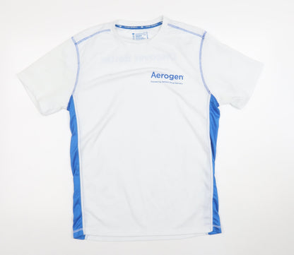 Titan Sports Men's White Blue Polyester Crew Neck Running T-Shirt L