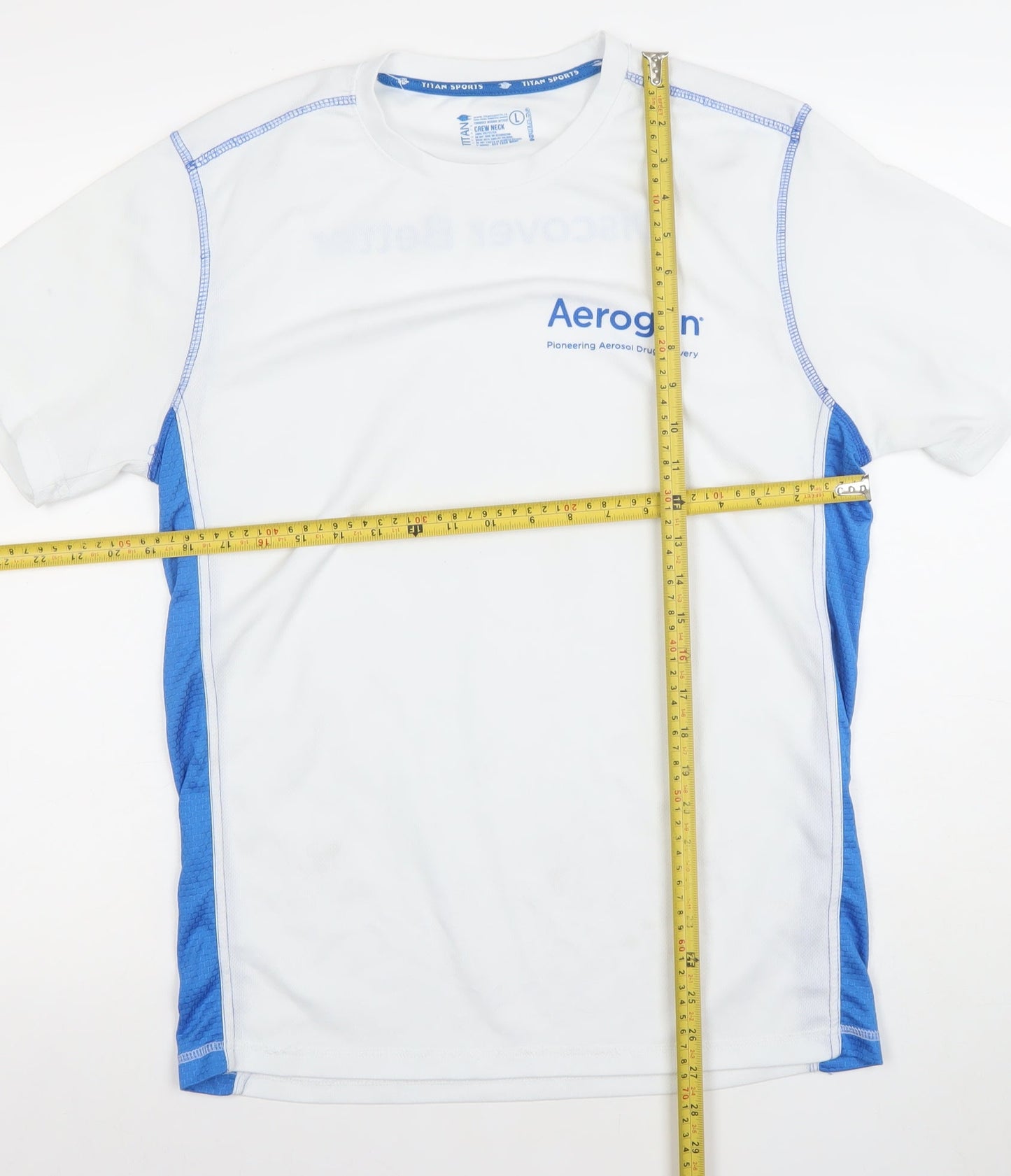 Titan Sports Men's White Blue Polyester Crew Neck Running T-Shirt L