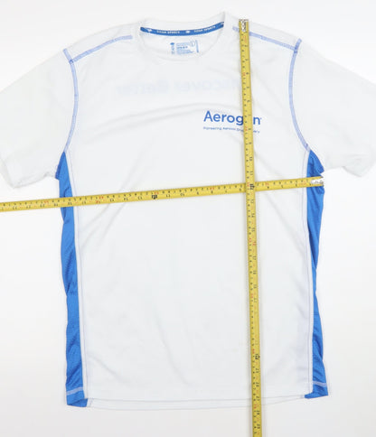 Titan Sports Men's White Blue Polyester Crew Neck Running T-Shirt L