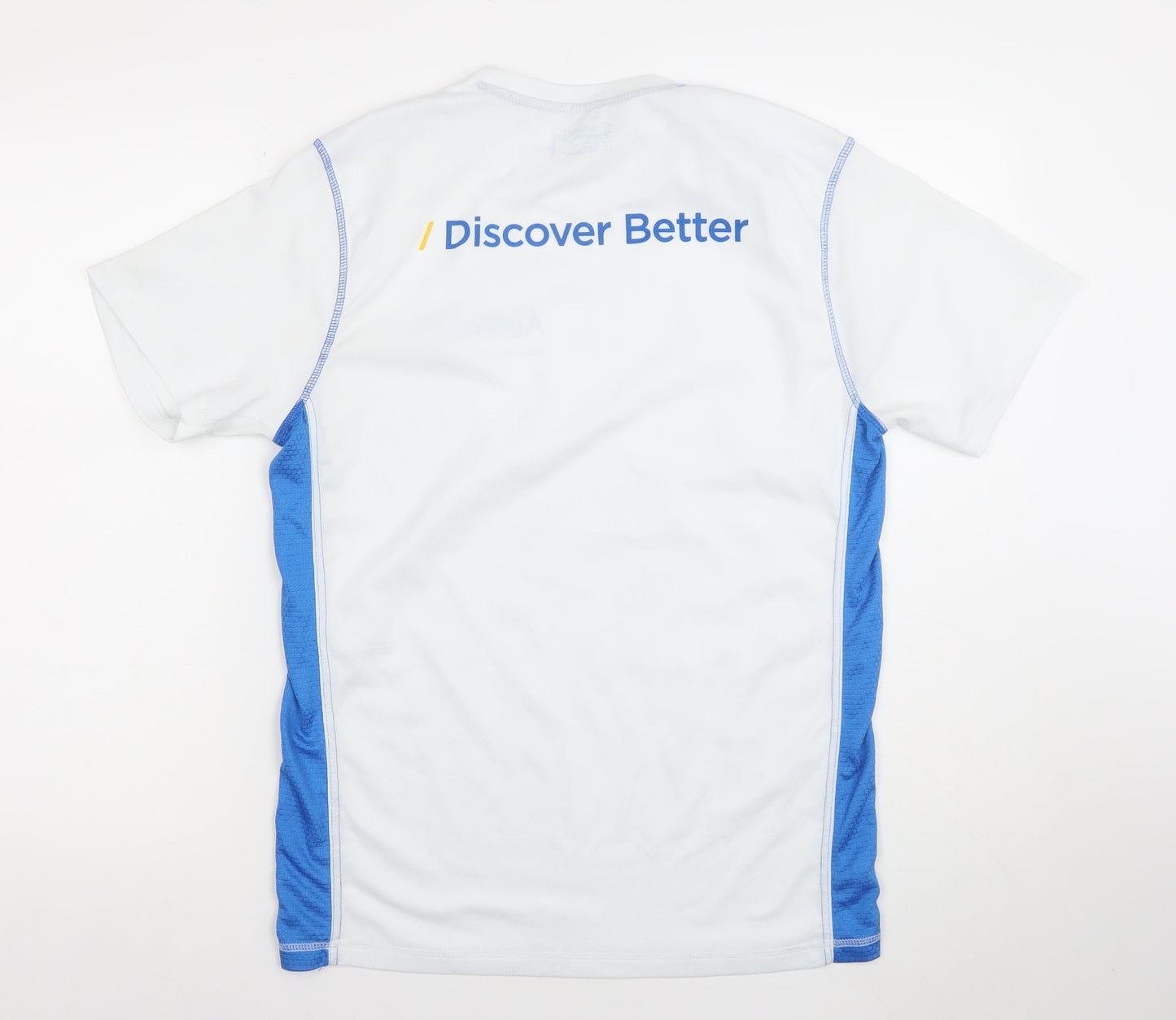 Titan Sports Men's White Blue Polyester Crew Neck Running T-Shirt L