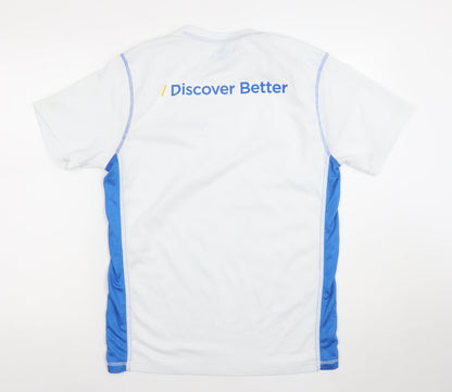 Titan Sports Men's White Blue Polyester Crew Neck Running T-Shirt L