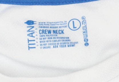 Titan Sports Men's White Blue Polyester Crew Neck Running T-Shirt L