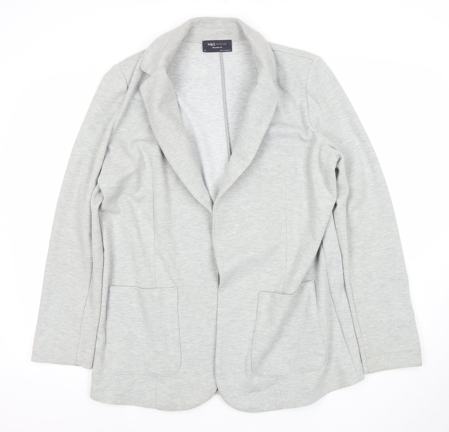 Marks and Spencer Women Grey Size 14 Relaxed Fit Blazer Jacket
