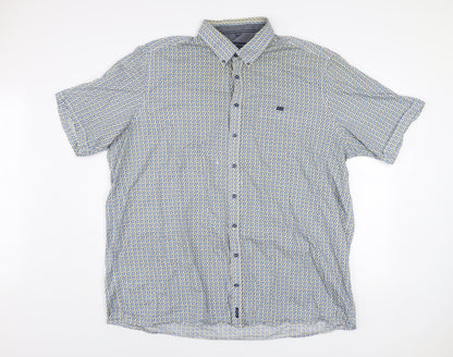 Casa Moda Men’s Blue Geometric Short Sleeve Button-Up Cotton Shirt 3XL