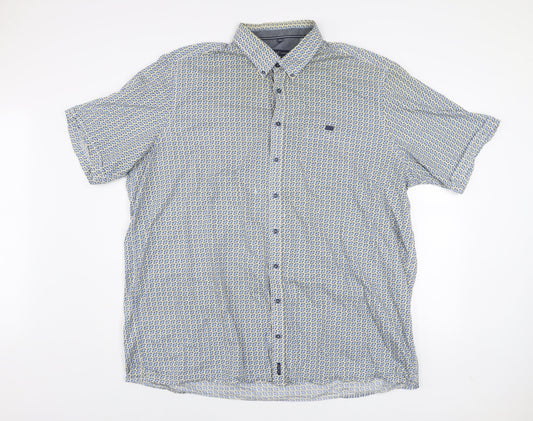 Casa Moda Men’s Blue Geometric Short Sleeve Button-Up Cotton Shirt 3XL