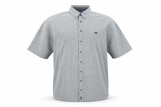 Casa Moda Men’s Blue Geometric Short Sleeve Button-Up Cotton Shirt 3XL