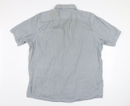 Casa Moda Men’s Blue Geometric Short Sleeve Button-Up Cotton Shirt 3XL