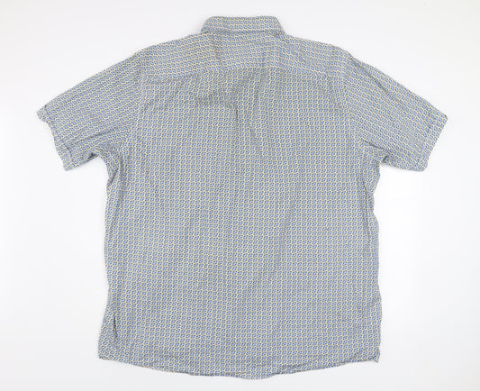 Casa Moda Men’s Blue Geometric Short Sleeve Button-Up Cotton Shirt 3XL
