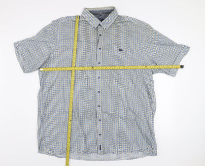 Casa Moda Men’s Blue Geometric Short Sleeve Button-Up Cotton Shirt 3XL