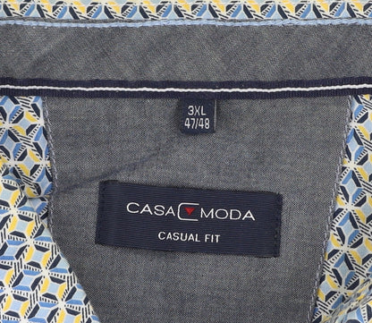 Casa Moda Men’s Blue Geometric Short Sleeve Button-Up Cotton Shirt 3XL
