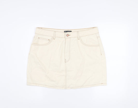 ASOS Women Beige Cotton Short Denim Skirt Size 16 Casual