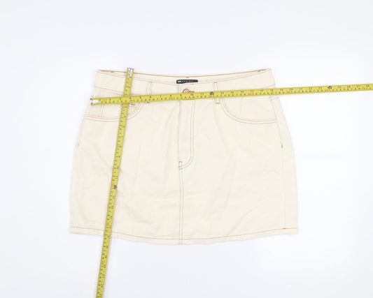 ASOS Women Beige Cotton Short Denim Skirt Size 16 Casual