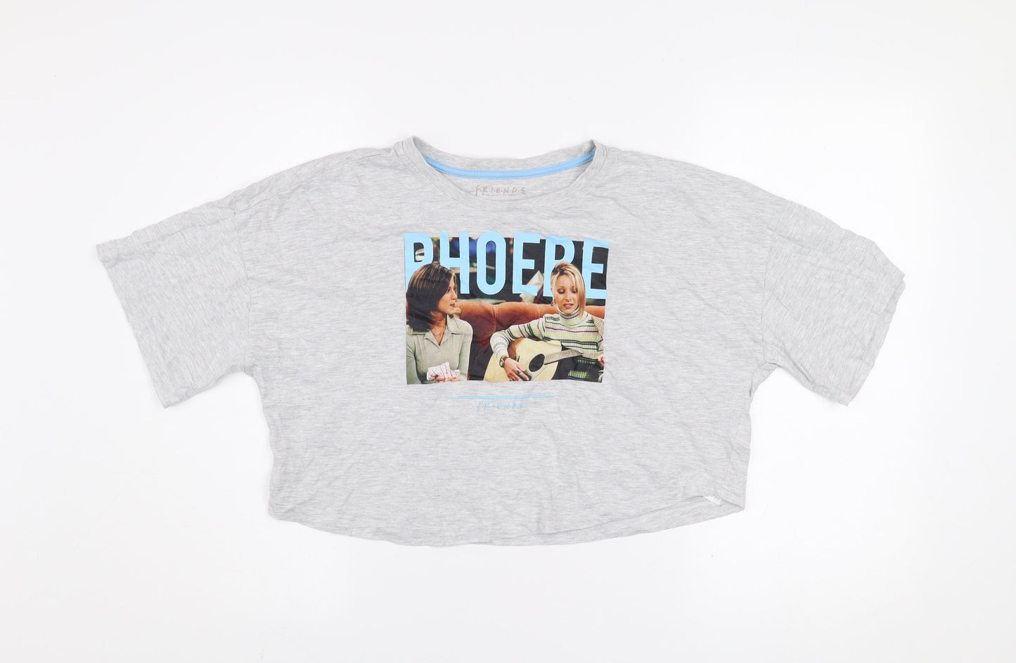 Womens UK Size XS Friends Grey Cropped T-Shirt