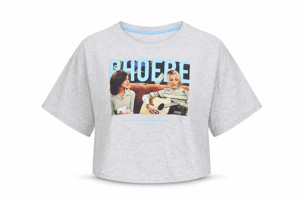 Womens UK Size XS Friends Grey Cropped T-Shirt
